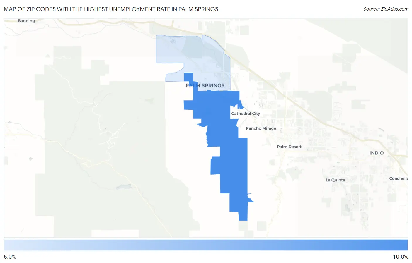 Zip Codes with the Highest Unemployment Rate in Palm Springs Map