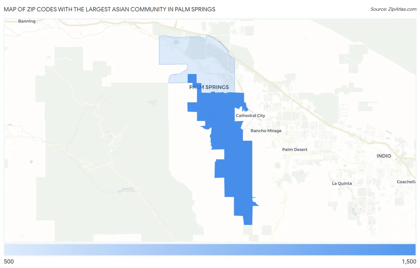 Zip Codes with the Largest Asian Community in Palm Springs Map