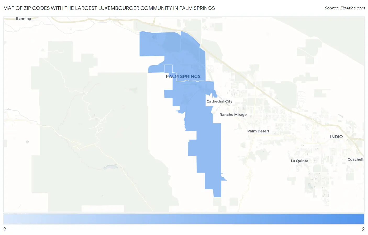 Zip Codes with the Largest Luxembourger Community in Palm Springs Map