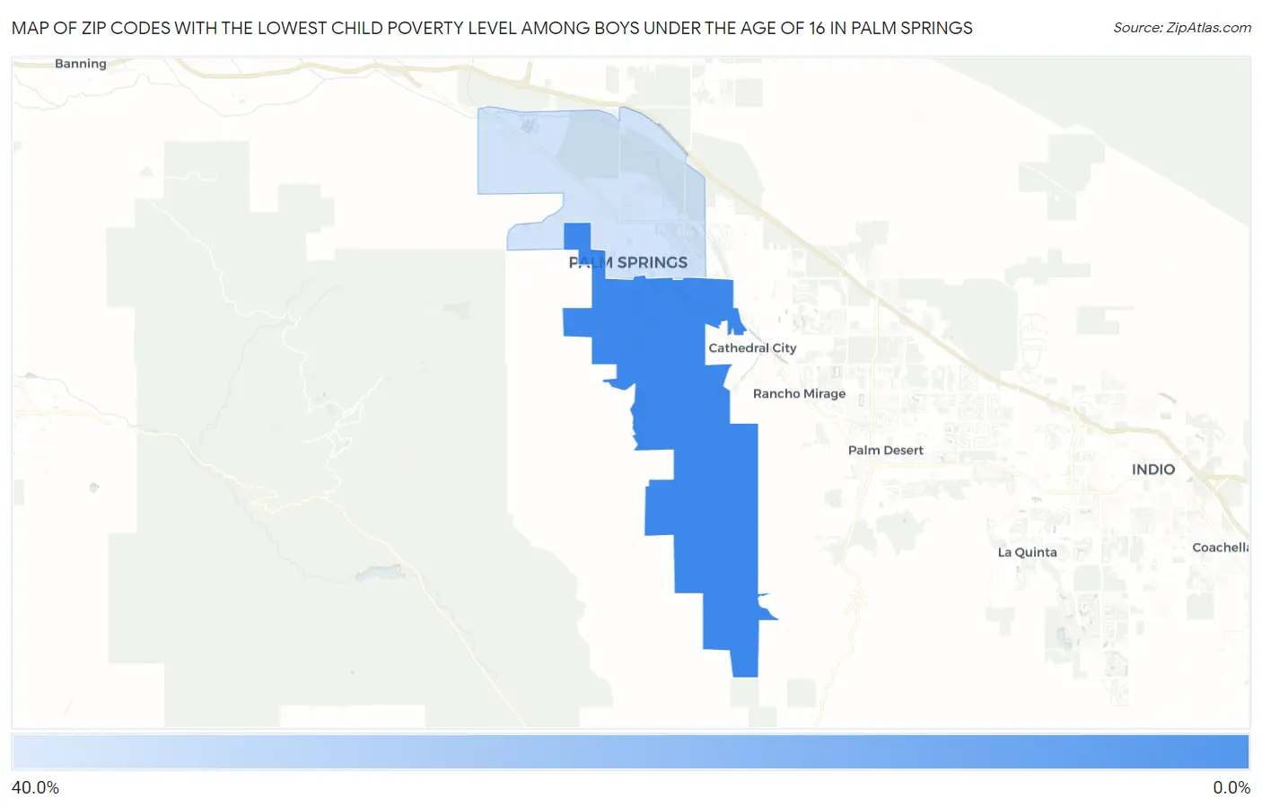 Zip Codes with the Lowest Child Poverty Level Among Boys Under the Age of 16 in Palm Springs Map