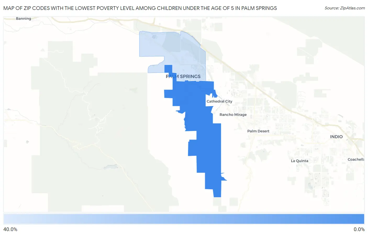 Zip Codes with the Lowest Poverty Level Among Children Under the Age of 5 in Palm Springs Map