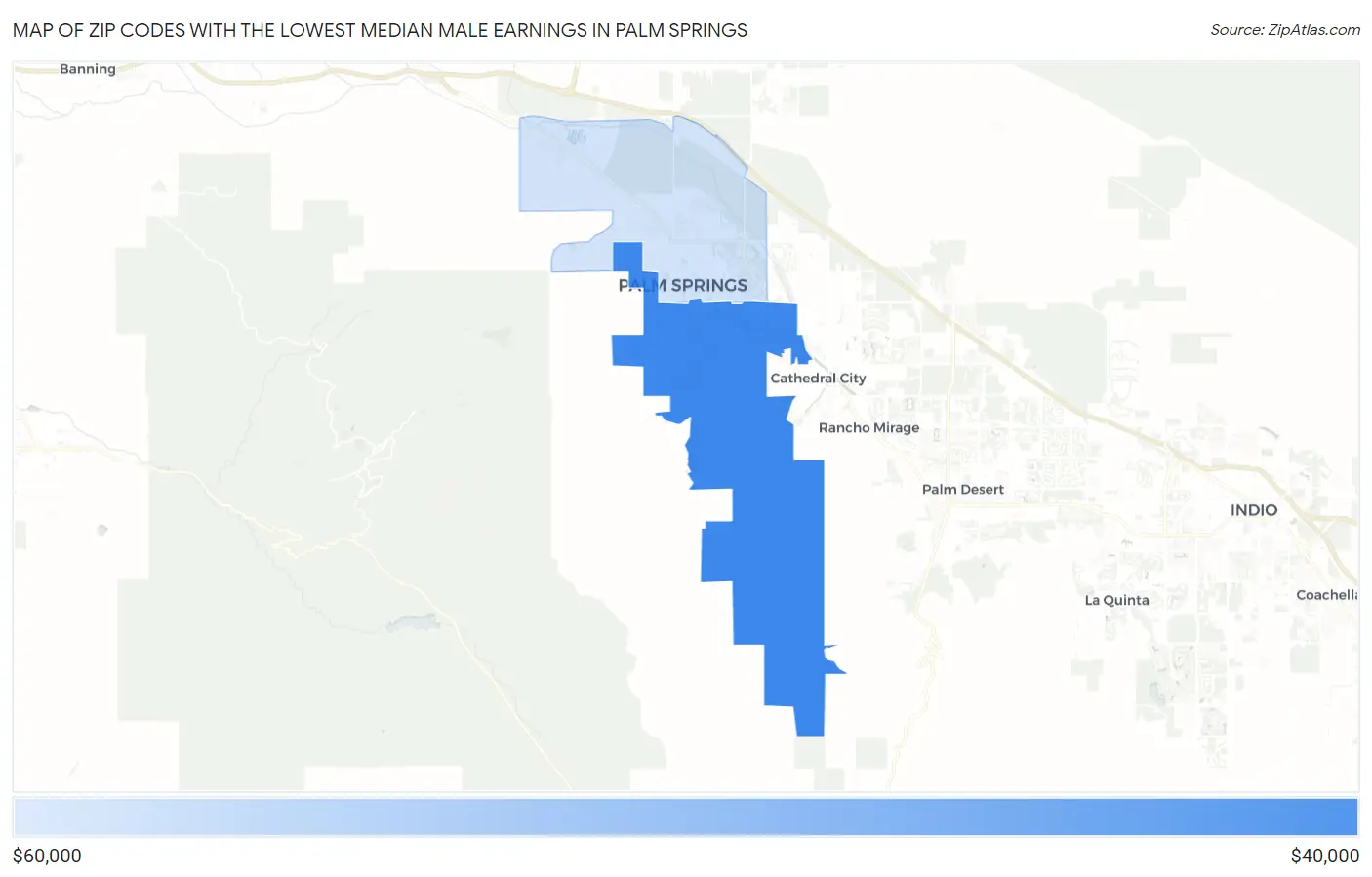 Zip Codes with the Lowest Median Male Earnings in Palm Springs Map