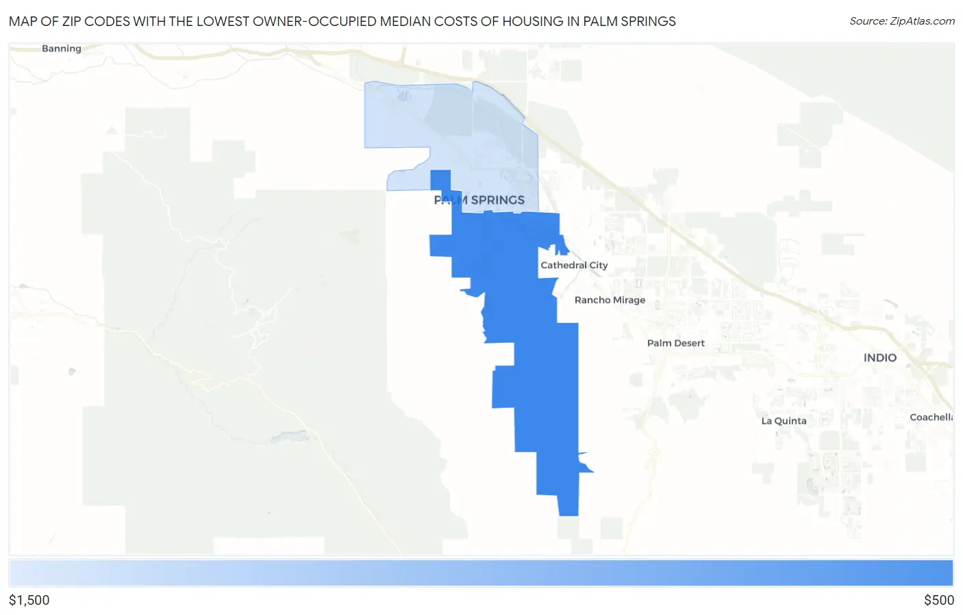 Zip Codes with the Lowest Owner-Occupied Median Costs of Housing in Palm Springs Map