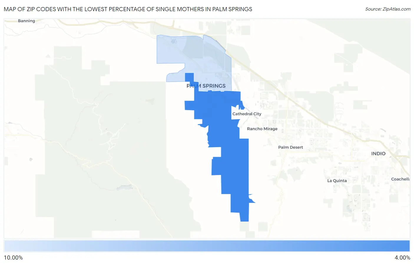 Zip Codes with the Lowest Percentage of Single Mothers in Palm Springs Map