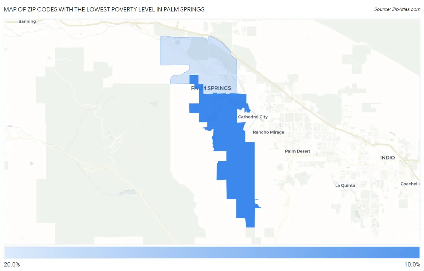 Zip Codes with the Lowest Poverty Level in Palm Springs Map