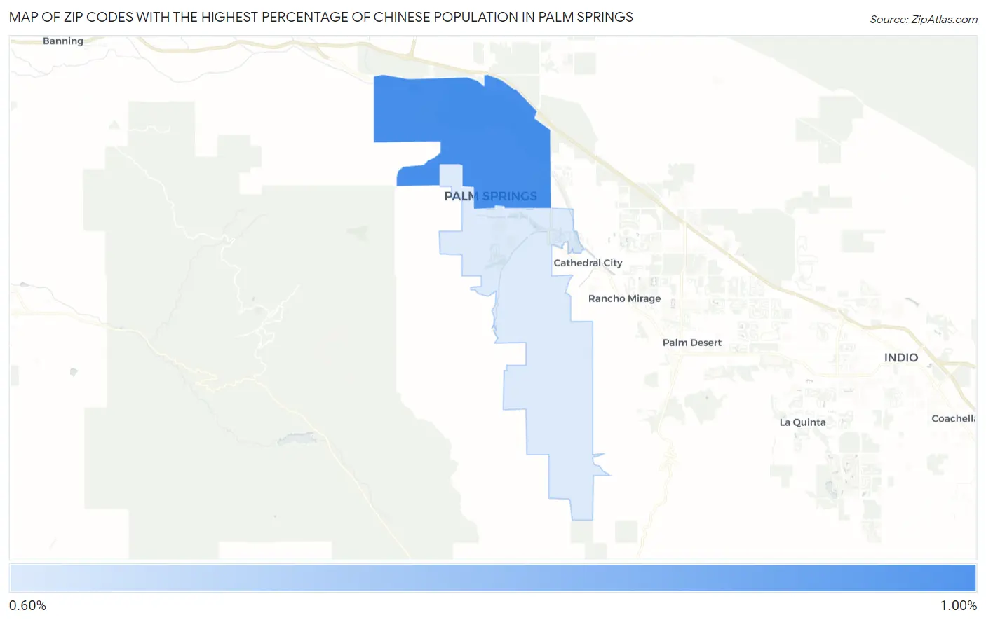 Zip Codes with the Highest Percentage of Chinese Population in Palm Springs Map