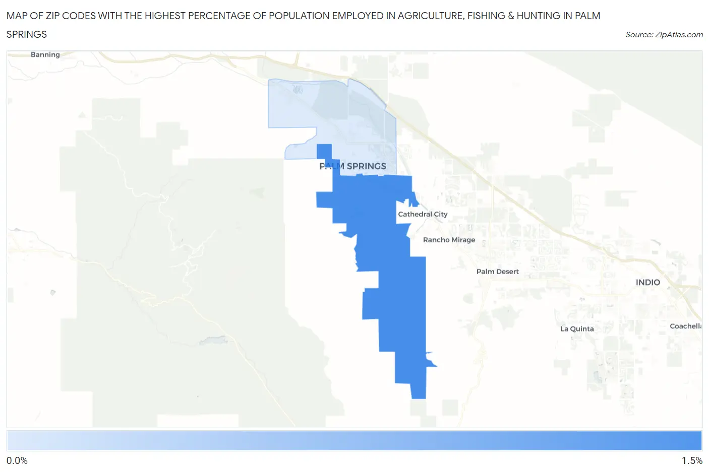 Zip Codes with the Highest Percentage of Population Employed in Agriculture, Fishing & Hunting in Palm Springs Map