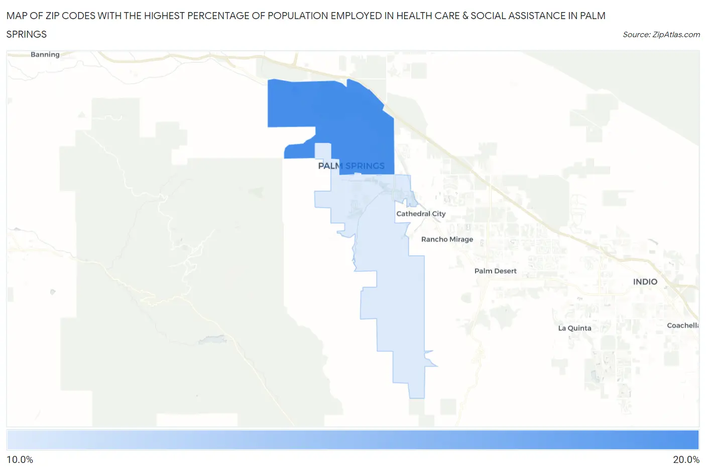 Zip Codes with the Highest Percentage of Population Employed in Health Care & Social Assistance in Palm Springs Map