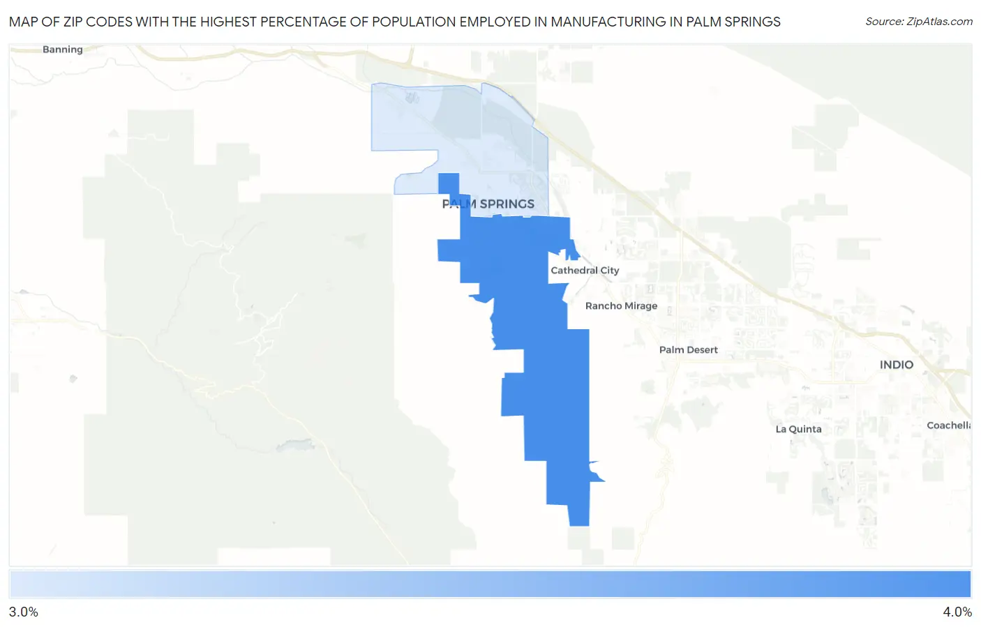Zip Codes with the Highest Percentage of Population Employed in Manufacturing in Palm Springs Map