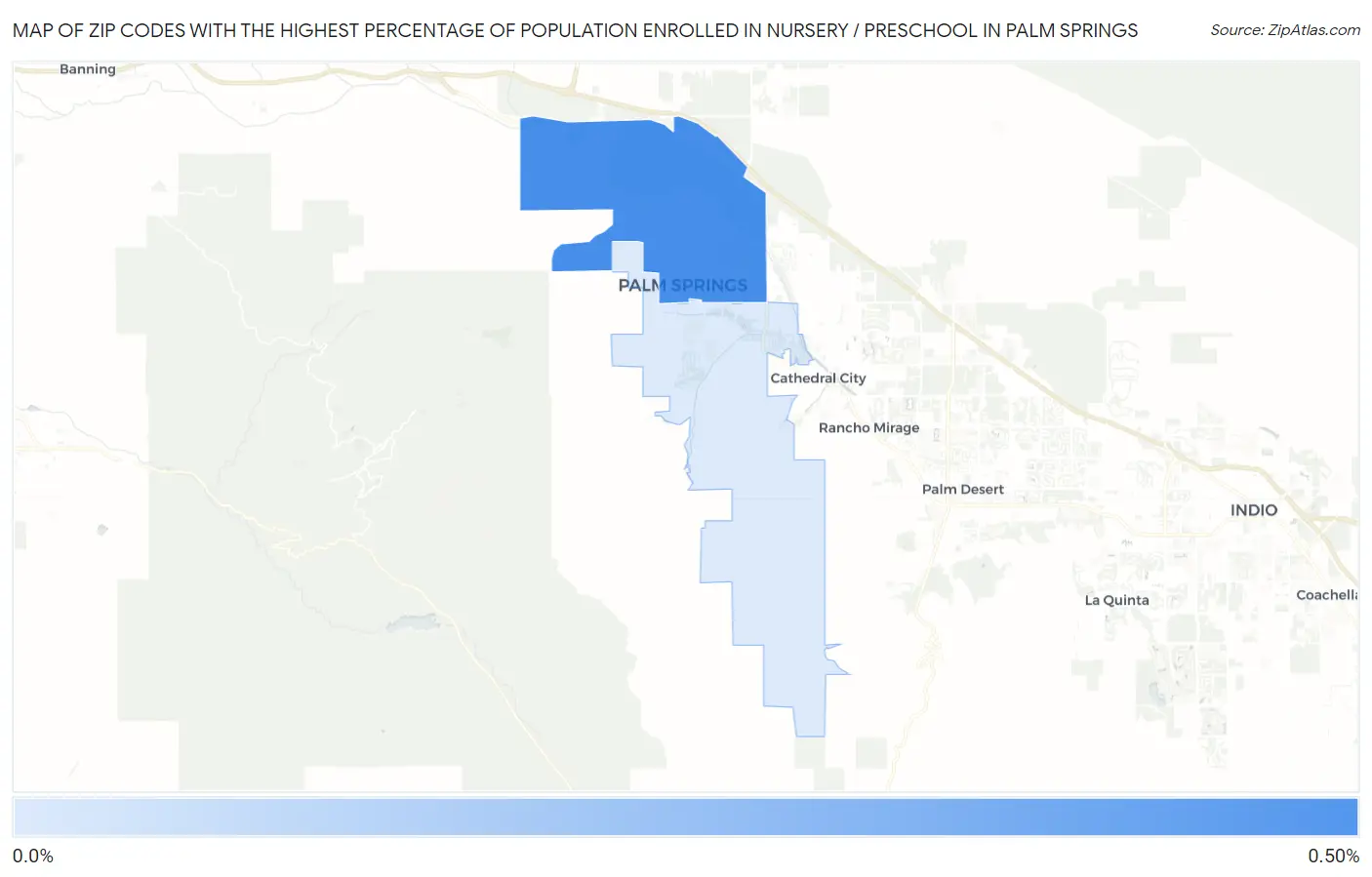 Zip Codes with the Highest Percentage of Population Enrolled in Nursery / Preschool in Palm Springs Map
