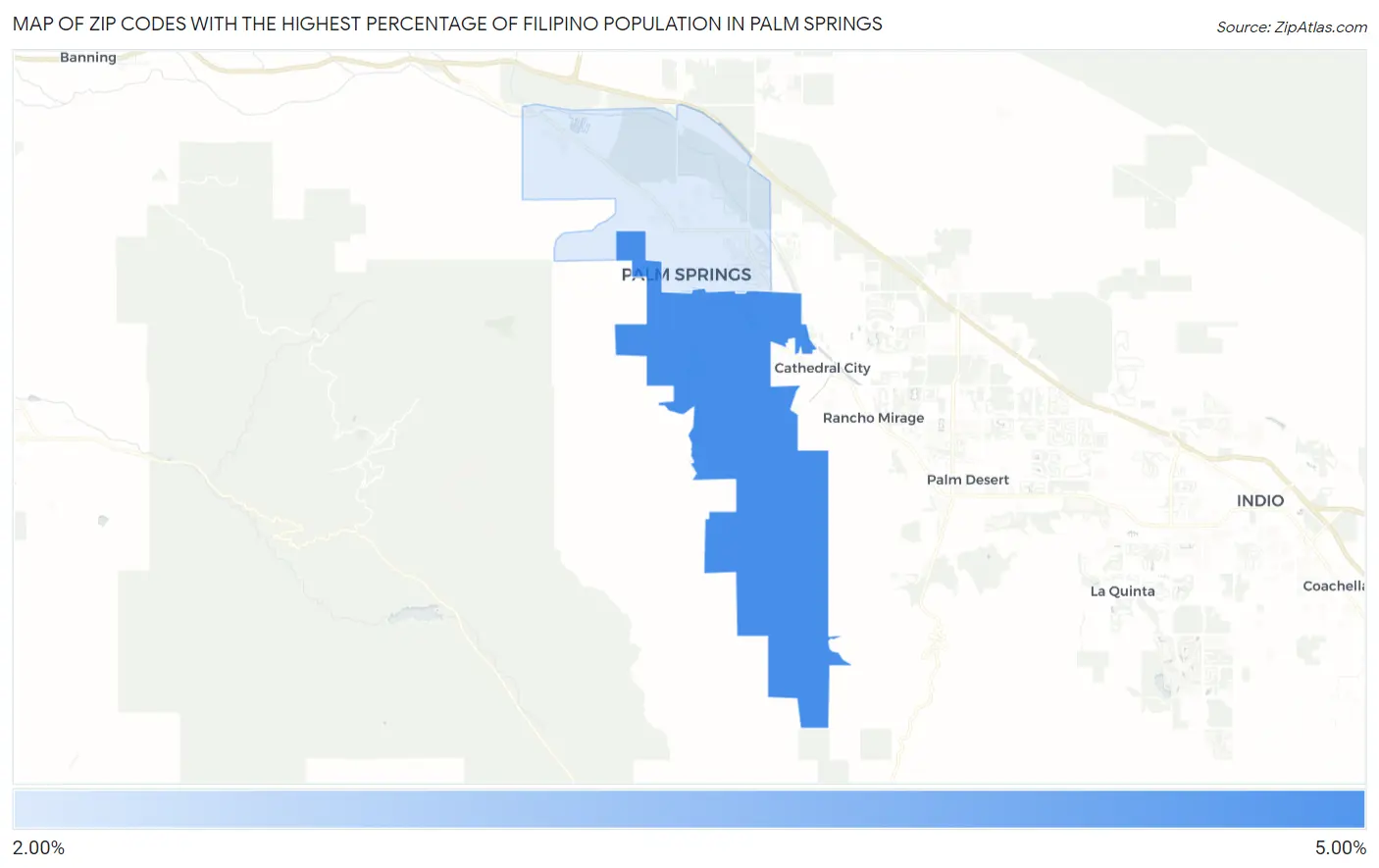 Zip Codes with the Highest Percentage of Filipino Population in Palm Springs Map