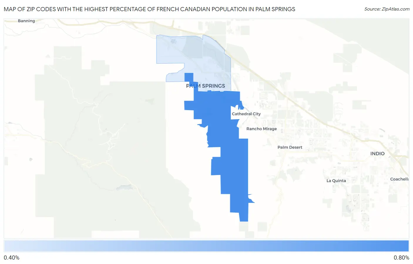 Zip Codes with the Highest Percentage of French Canadian Population in Palm Springs Map