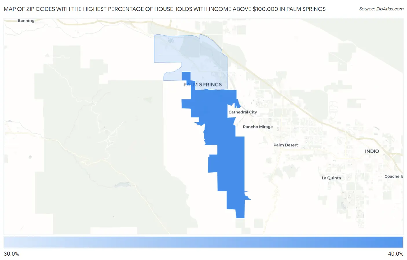 Zip Codes with the Highest Percentage of Households with Income Above $100,000 in Palm Springs Map