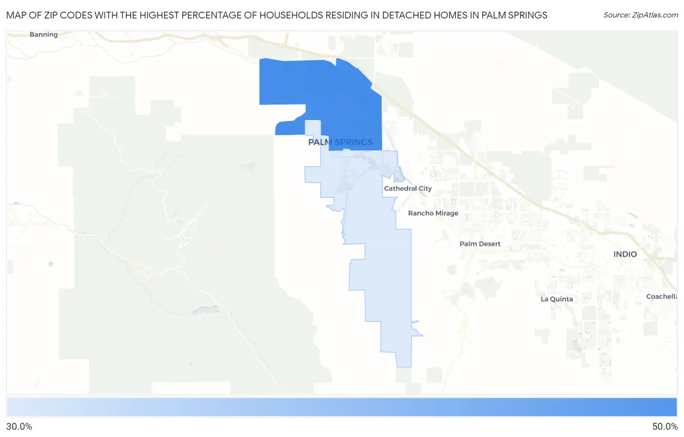 Zip Codes with the Highest Percentage of Households Residing in Detached Homes in Palm Springs Map