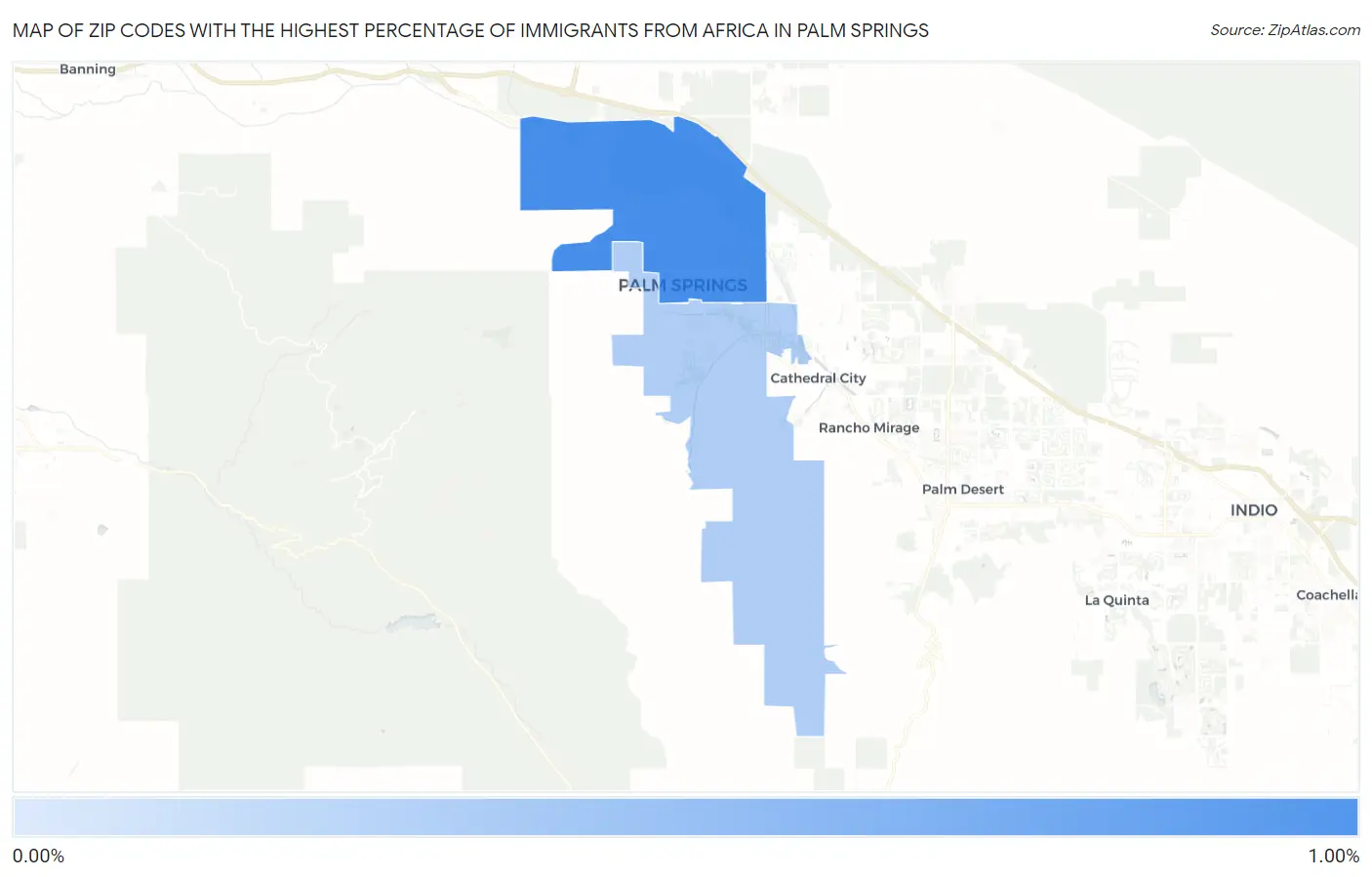Zip Codes with the Highest Percentage of Immigrants from Africa in Palm Springs Map