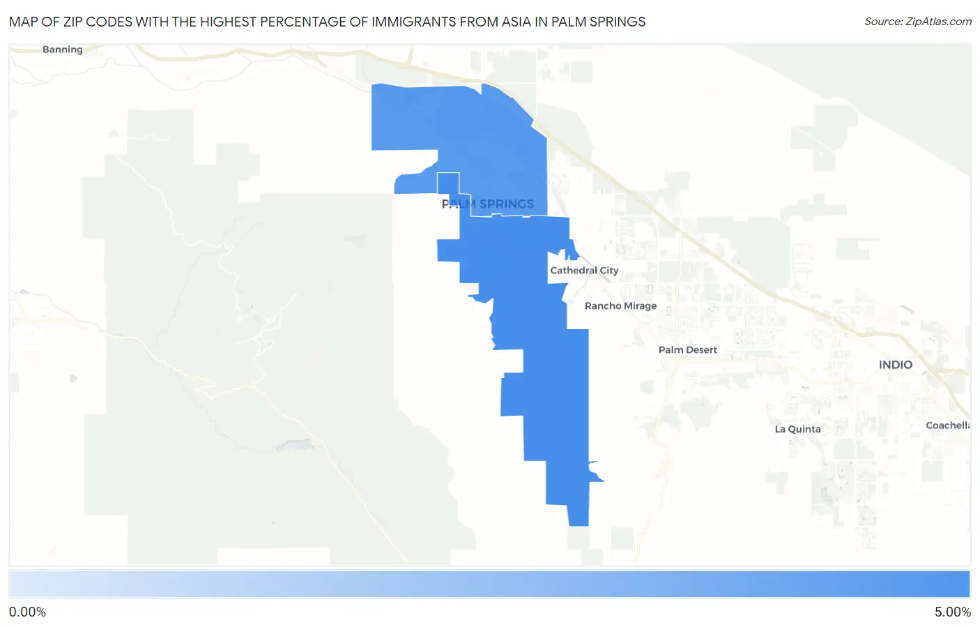 Zip Codes with the Highest Percentage of Immigrants from Asia in Palm Springs Map