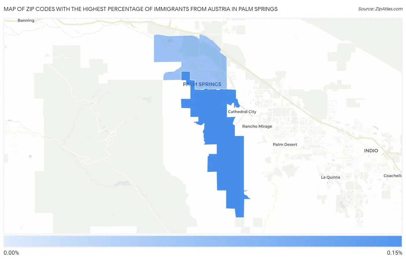 Zip Codes with the Highest Percentage of Immigrants from Austria in Palm Springs Map