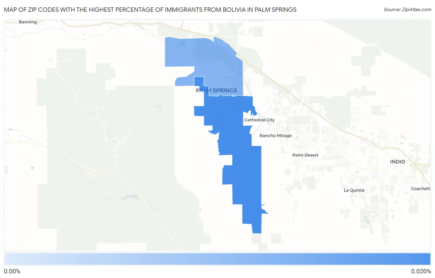 Zip Codes with the Highest Percentage of Immigrants from Bolivia in Palm Springs Map