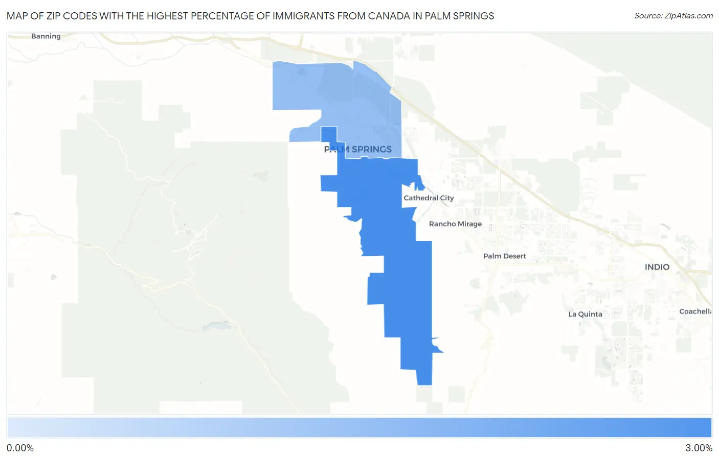 Zip Codes with the Highest Percentage of Immigrants from Canada in Palm Springs Map