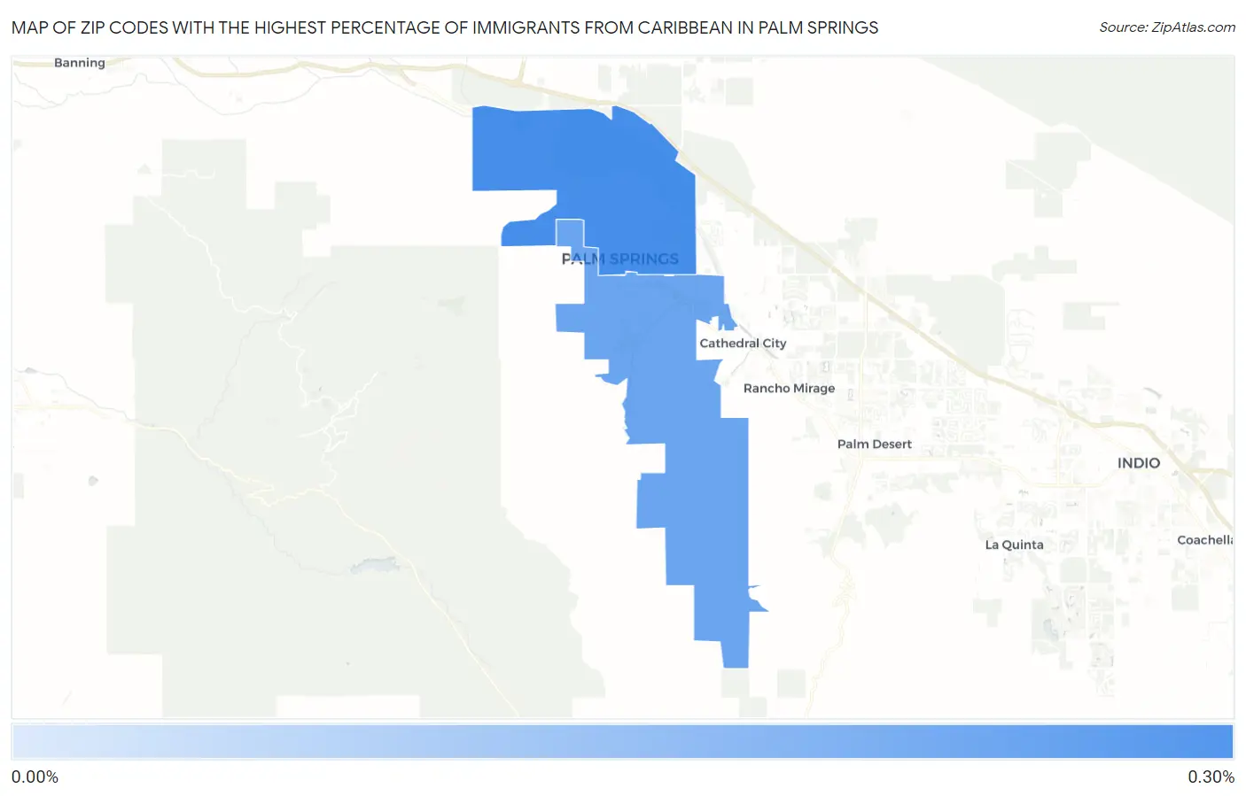 Zip Codes with the Highest Percentage of Immigrants from Caribbean in Palm Springs Map