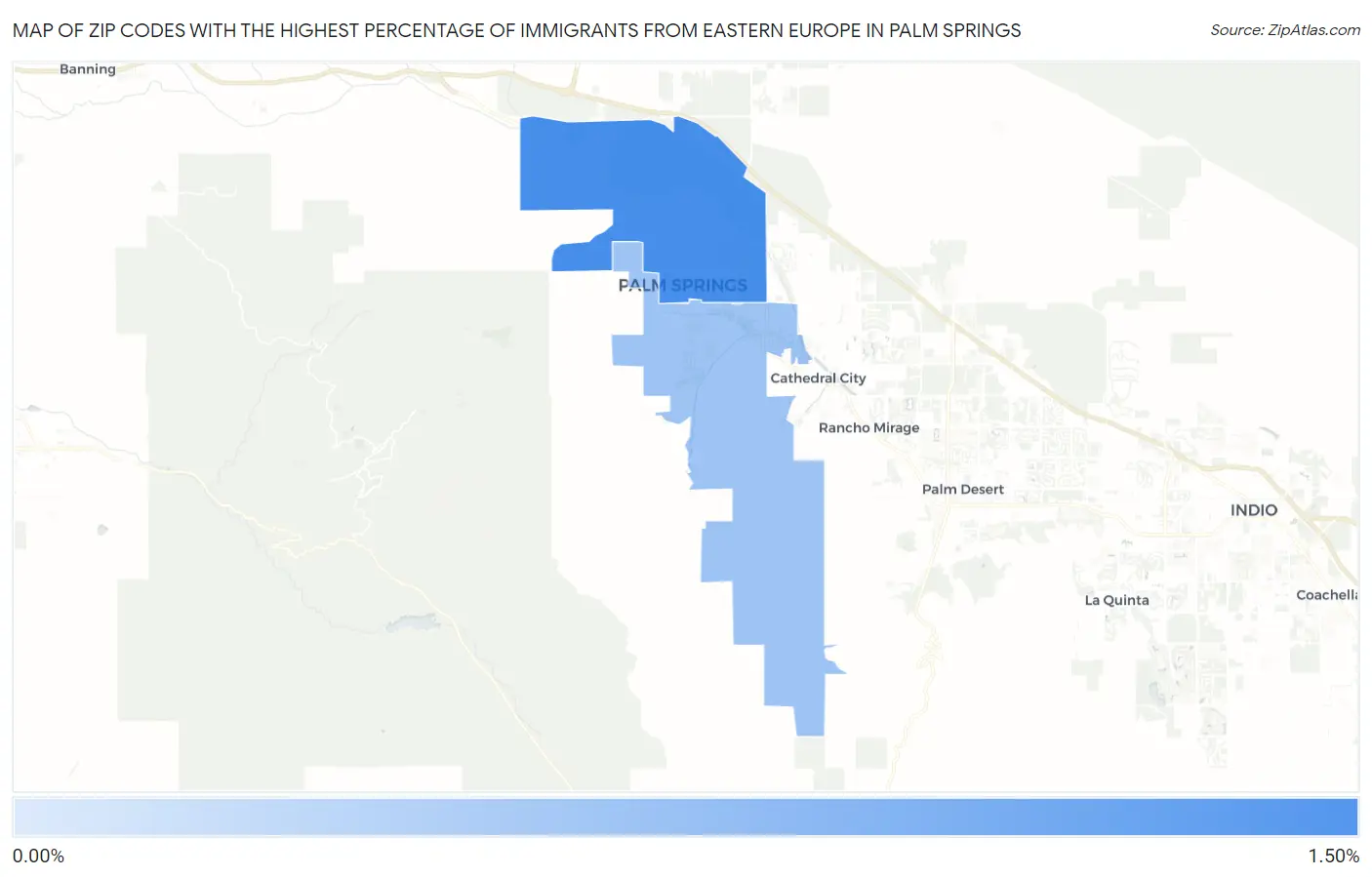 Zip Codes with the Highest Percentage of Immigrants from Eastern Europe in Palm Springs Map