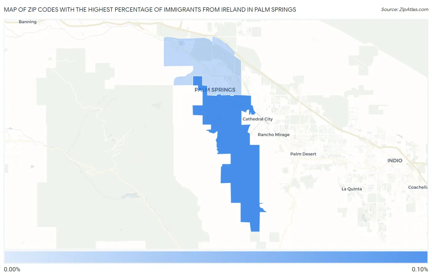 Zip Codes with the Highest Percentage of Immigrants from Ireland in Palm Springs Map