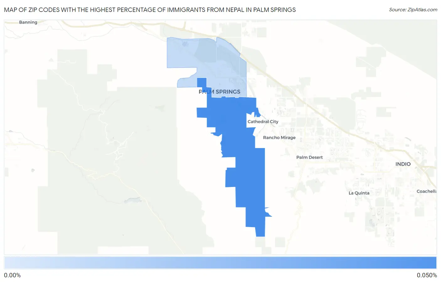 Zip Codes with the Highest Percentage of Immigrants from Nepal in Palm Springs Map