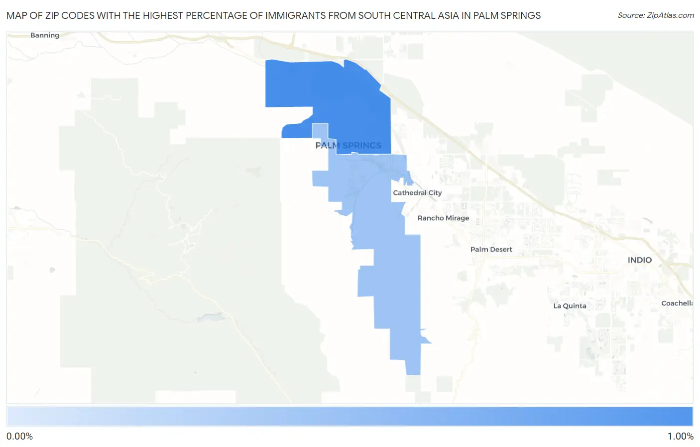 Zip Codes with the Highest Percentage of Immigrants from South Central Asia in Palm Springs Map
