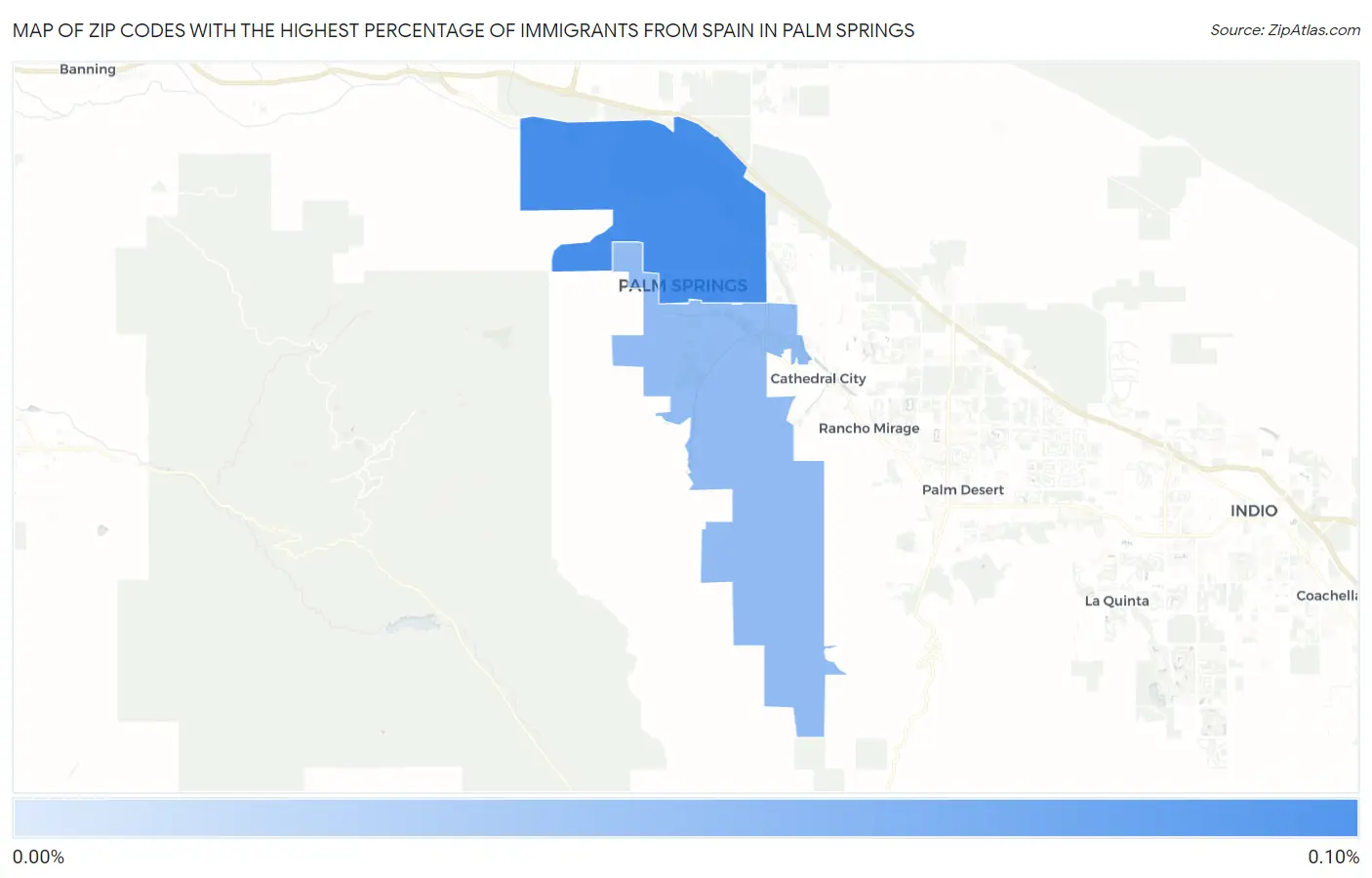 Zip Codes with the Highest Percentage of Immigrants from Spain in Palm Springs Map