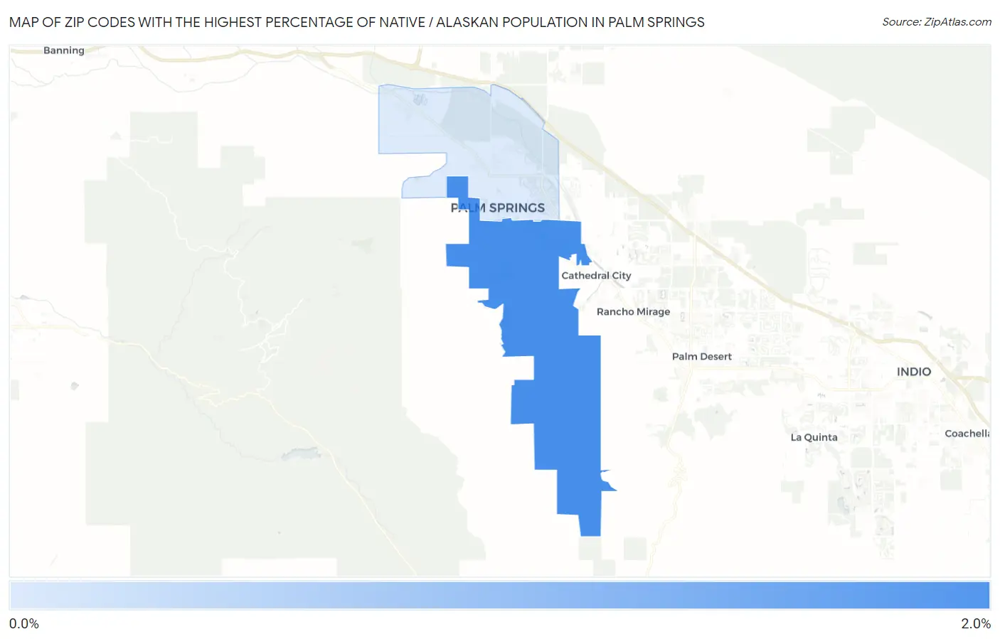 Zip Codes with the Highest Percentage of Native / Alaskan Population in Palm Springs Map