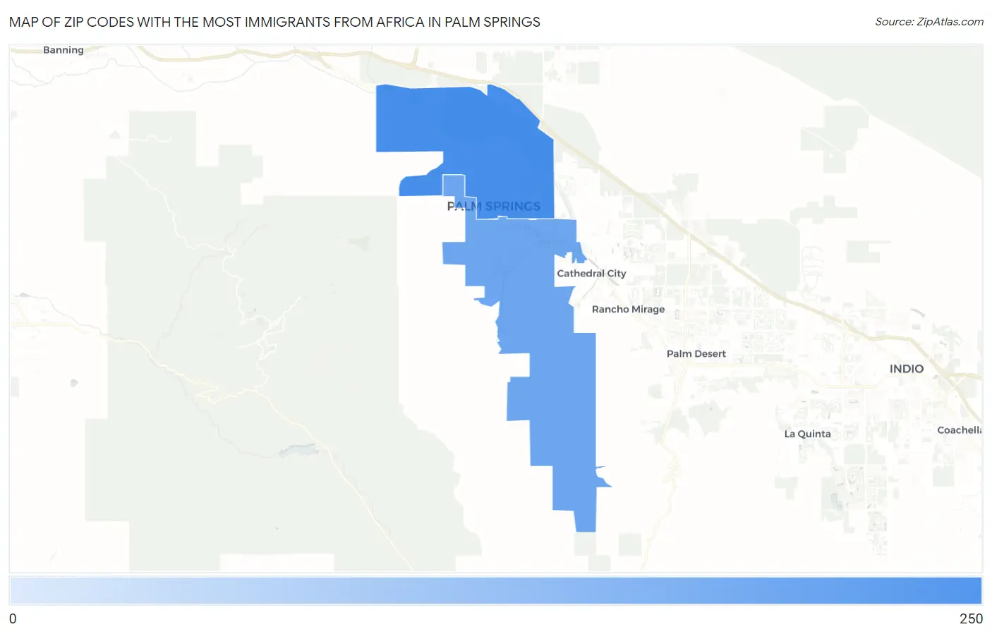 Zip Codes with the Most Immigrants from Africa in Palm Springs Map