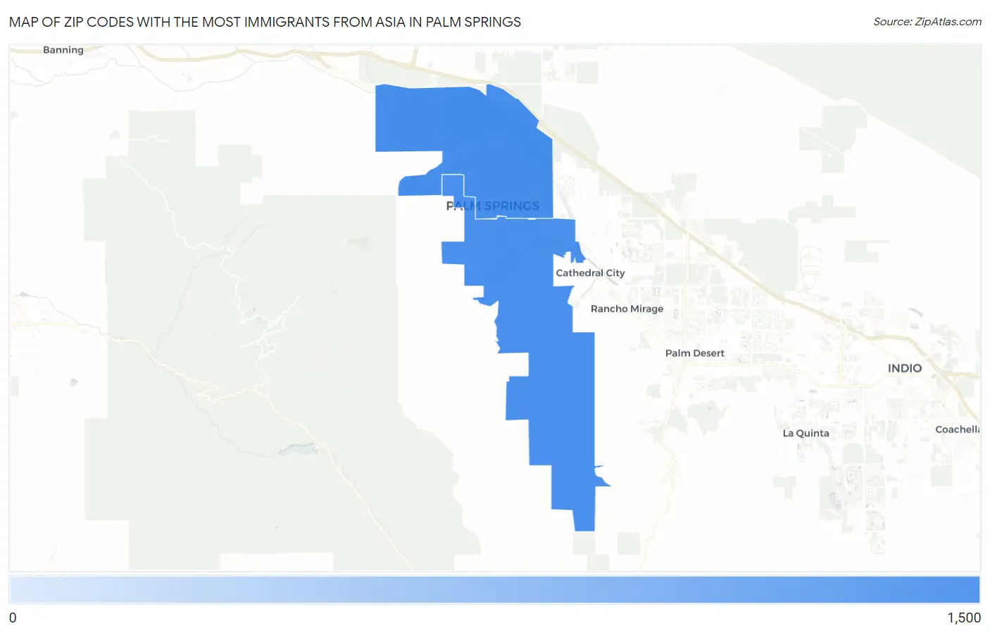 Zip Codes with the Most Immigrants from Asia in Palm Springs Map