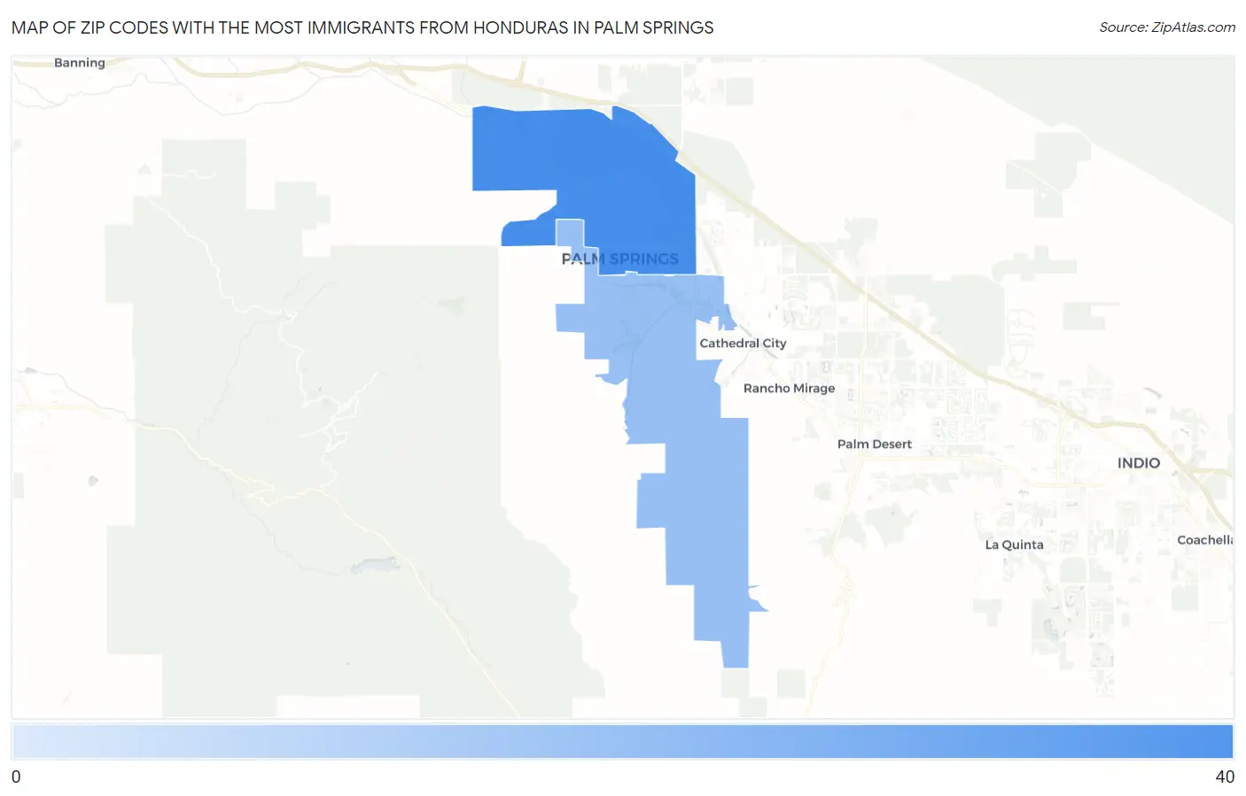 Zip Codes with the Most Immigrants from Honduras in Palm Springs Map