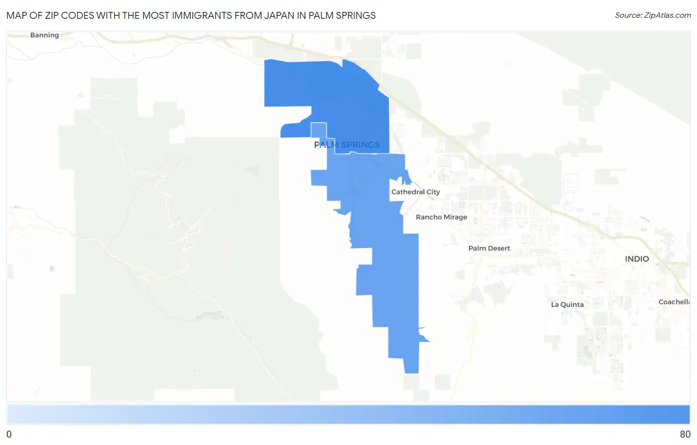Zip Codes with the Most Immigrants from Japan in Palm Springs Map