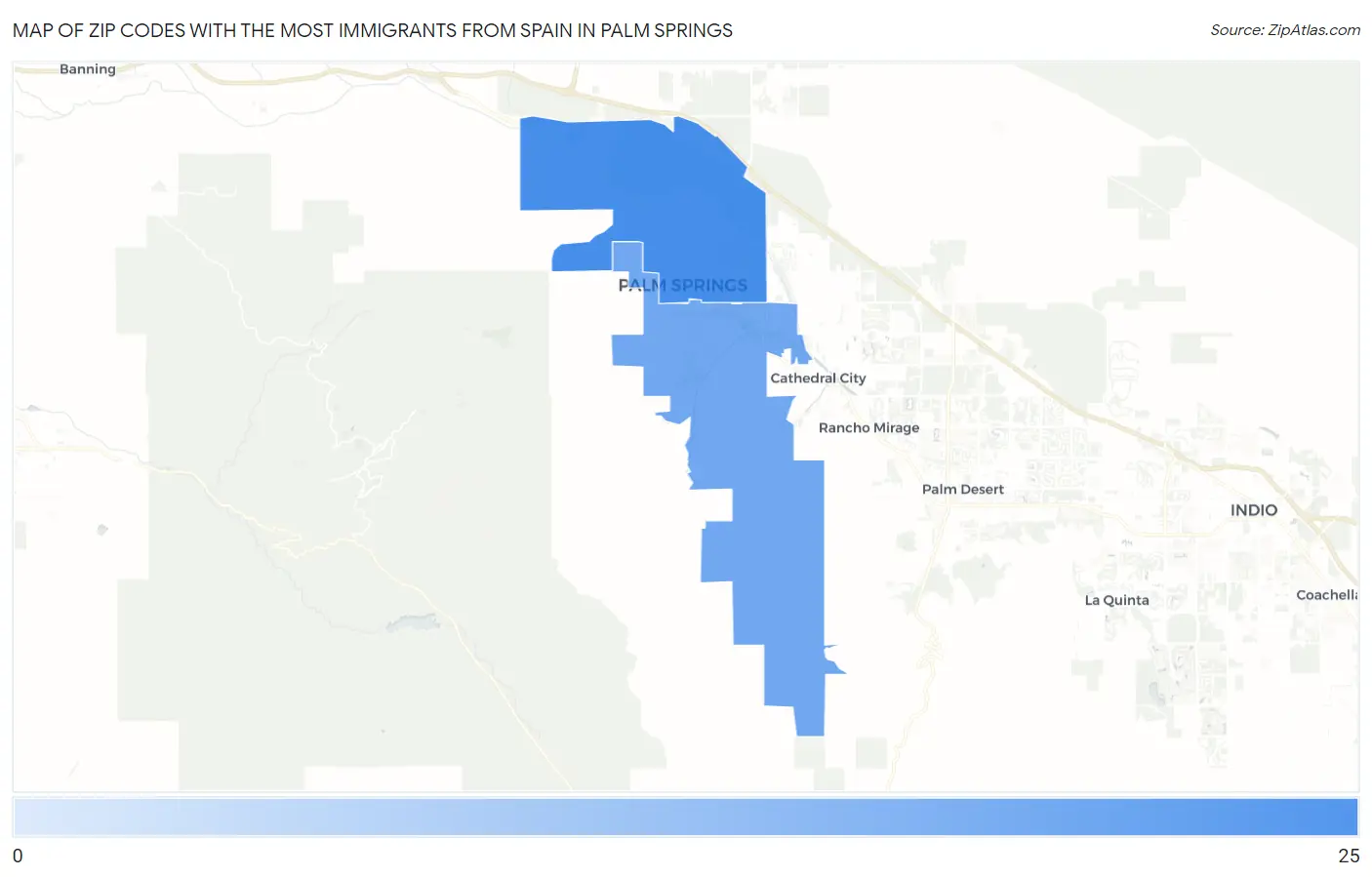 Zip Codes with the Most Immigrants from Spain in Palm Springs Map