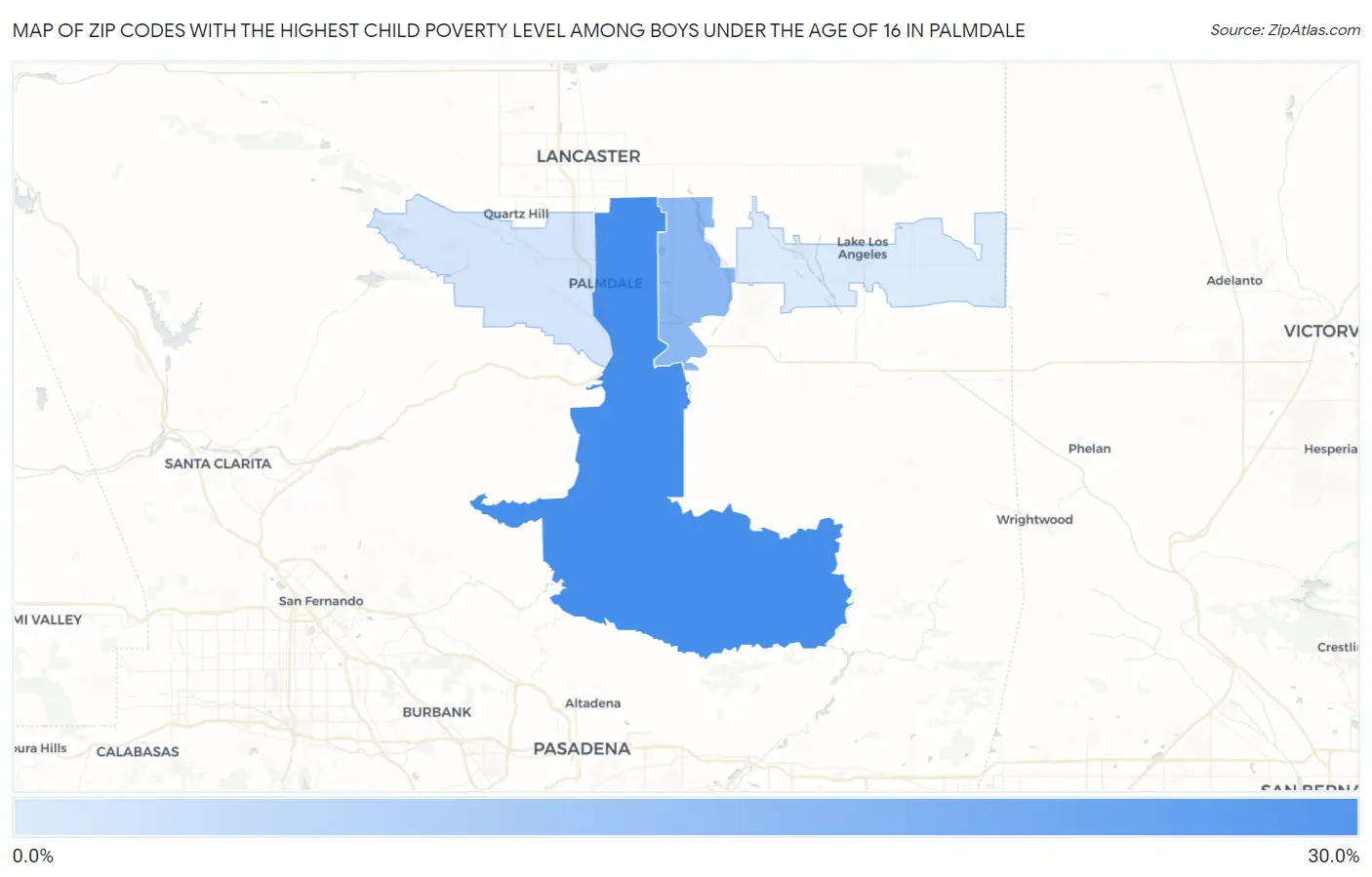 Zip Codes with the Highest Child Poverty Level Among Boys Under the Age of 16 in Palmdale Map