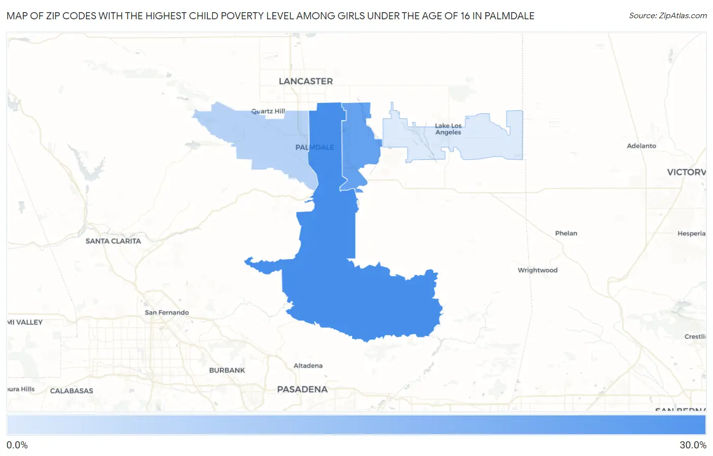 Zip Codes with the Highest Child Poverty Level Among Girls Under the Age of 16 in Palmdale Map