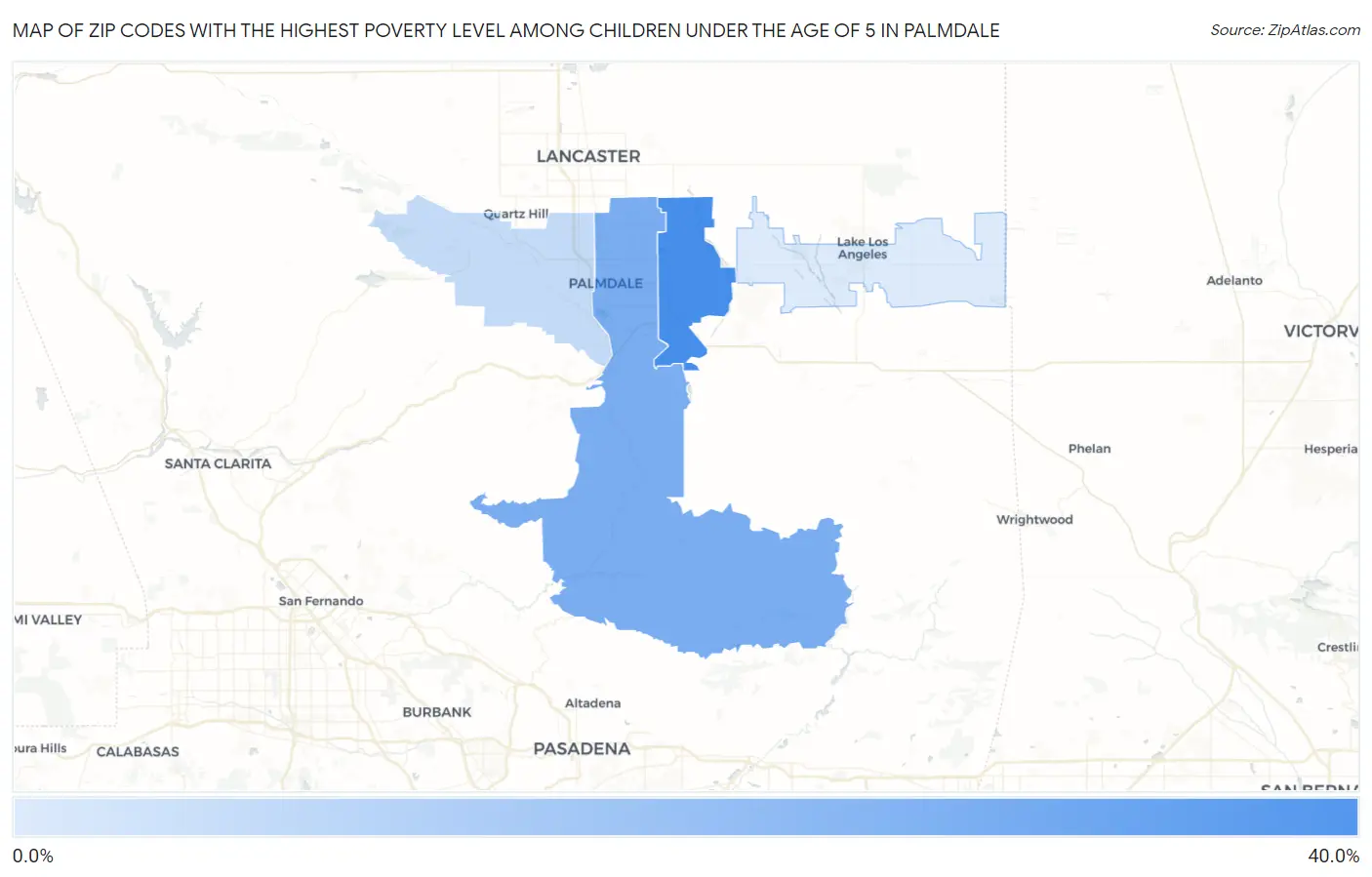 Zip Codes with the Highest Poverty Level Among Children Under the Age of 5 in Palmdale Map