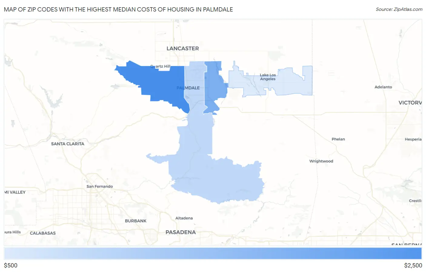 Zip Codes with the Highest Median Costs of Housing in Palmdale Map