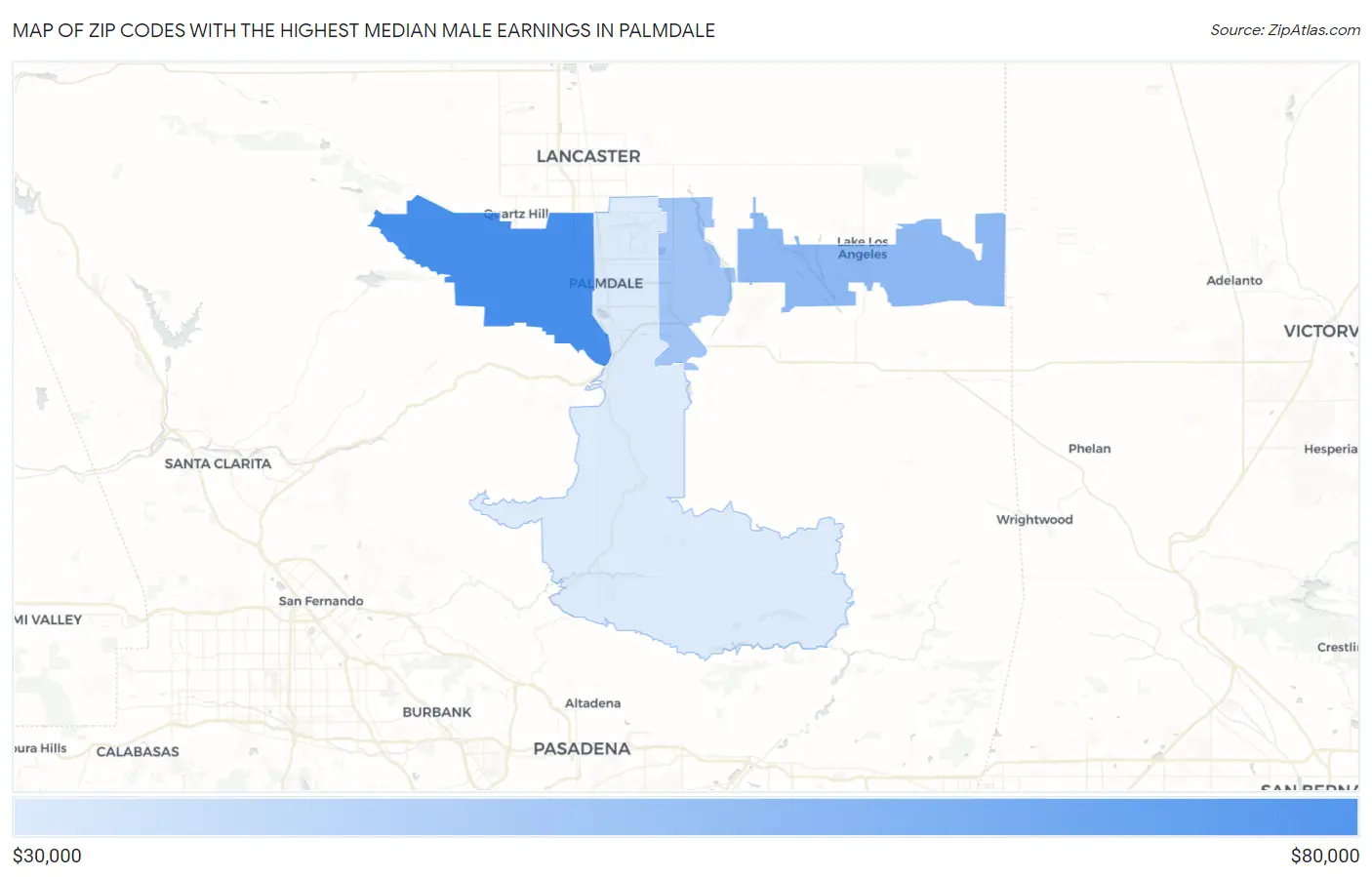 Zip Codes with the Highest Median Male Earnings in Palmdale Map