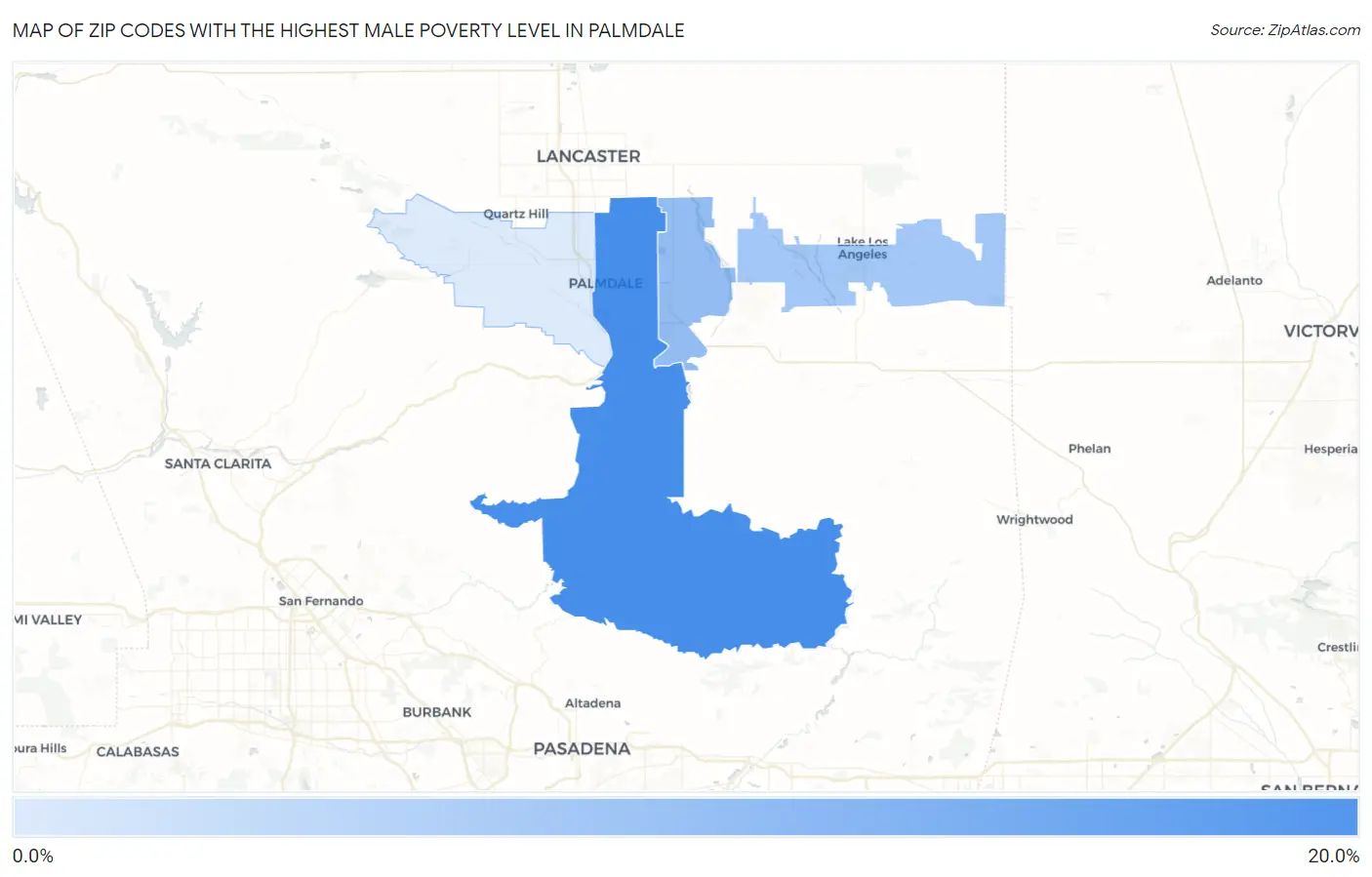Zip Codes with the Highest Male Poverty Level in Palmdale Map