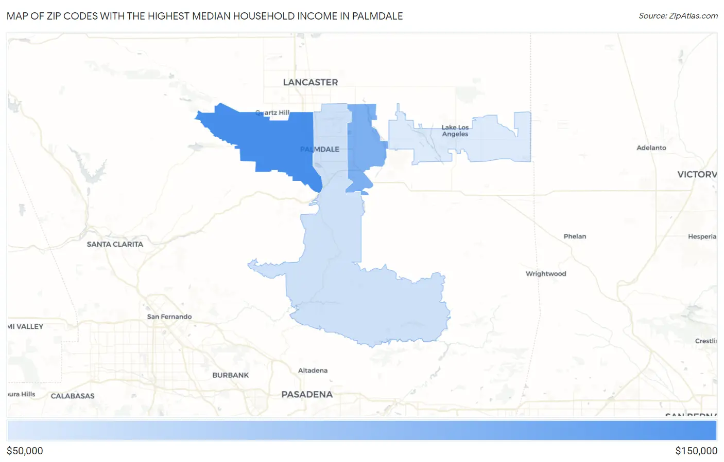 Zip Codes with the Highest Median Household Income in Palmdale Map