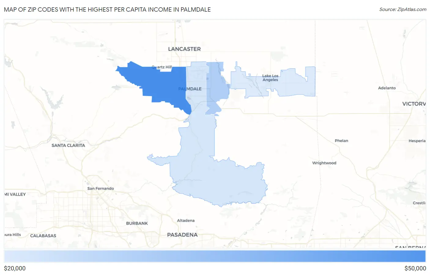 Zip Codes with the Highest Per Capita Income in Palmdale Map