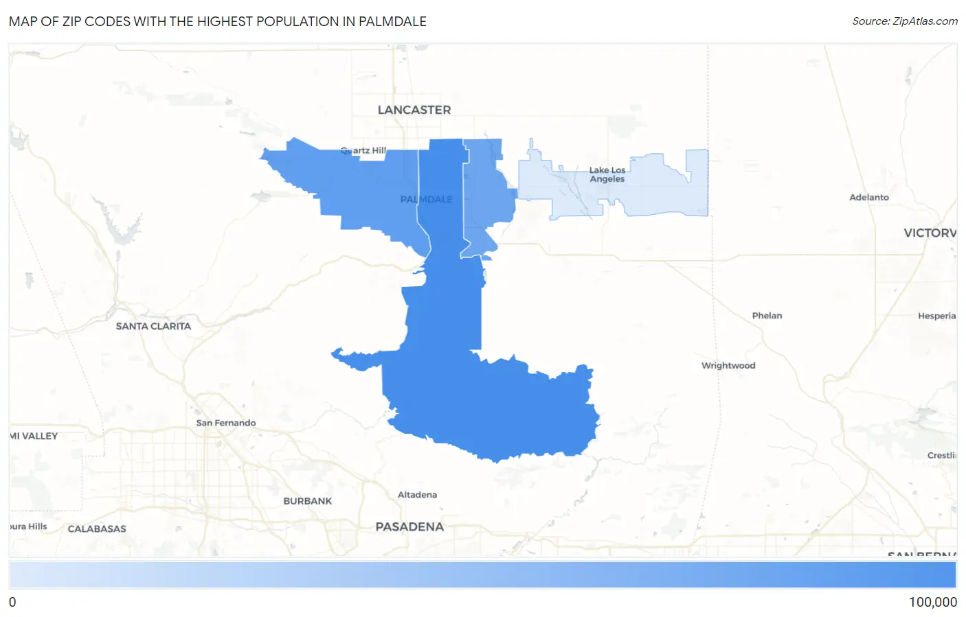 Zip Codes with the Highest Population in Palmdale Map