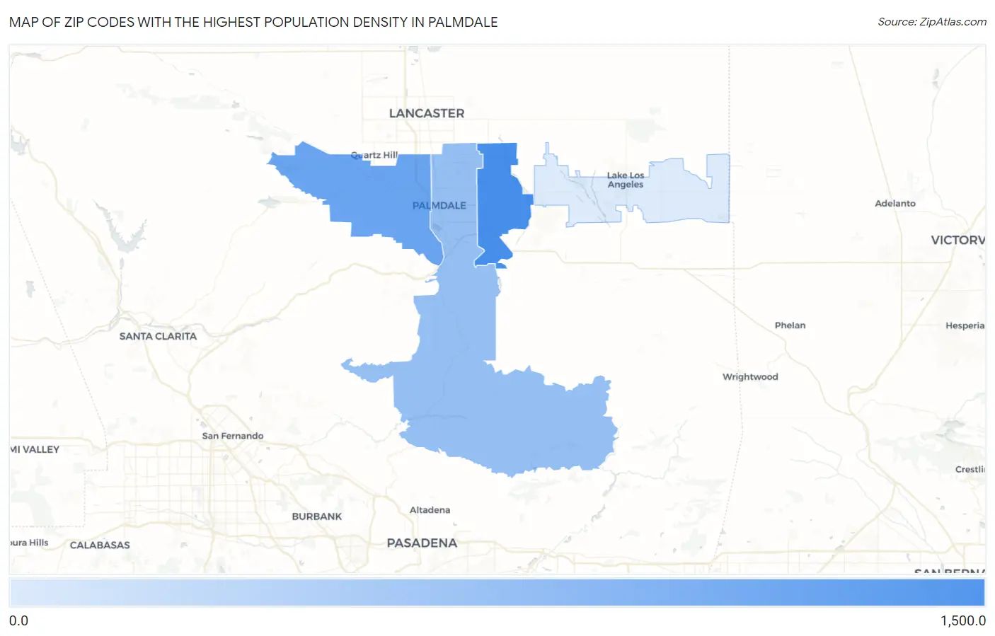 Zip Codes with the Highest Population Density in Palmdale Map