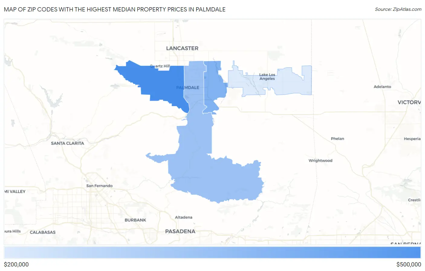 Zip Codes with the Highest Median Property Prices in Palmdale Map
