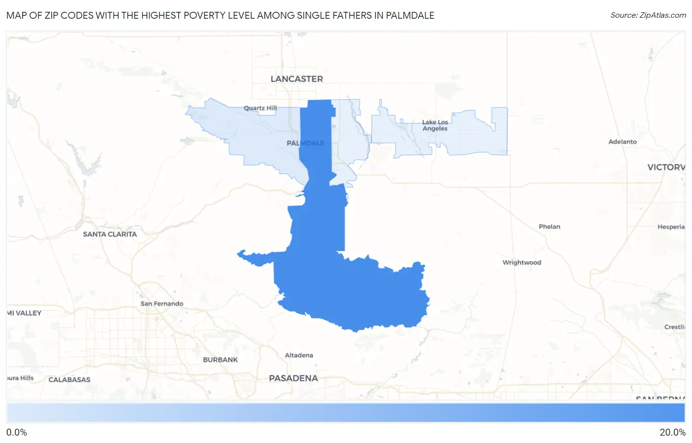 Zip Codes with the Highest Poverty Level Among Single Fathers in Palmdale Map