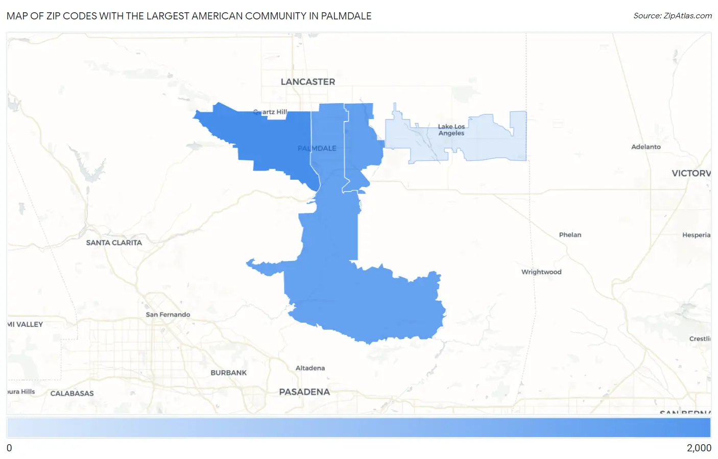 Zip Codes with the Largest American Community in Palmdale Map