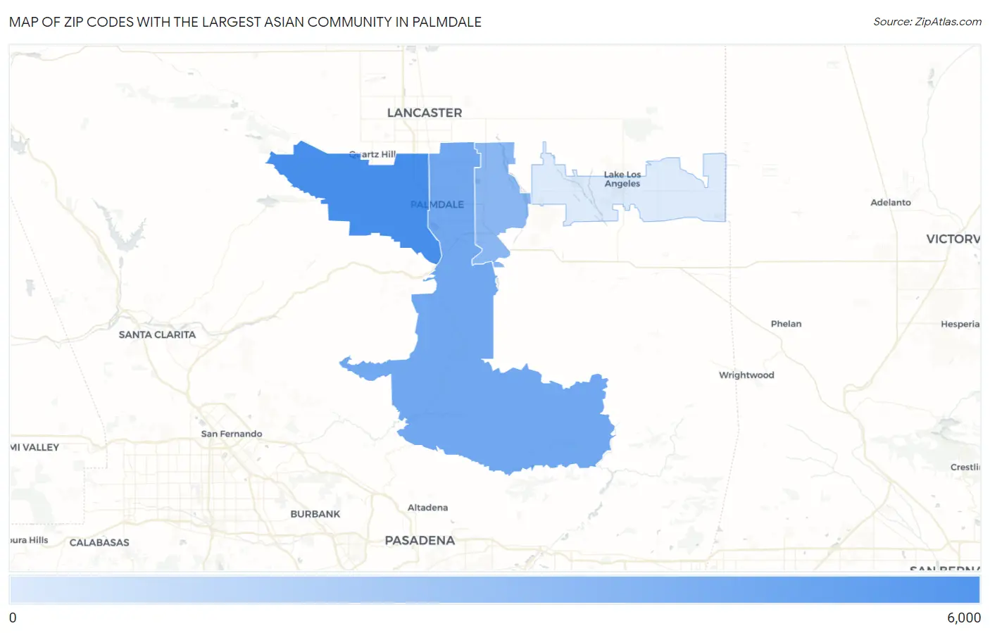 Zip Codes with the Largest Asian Community in Palmdale Map