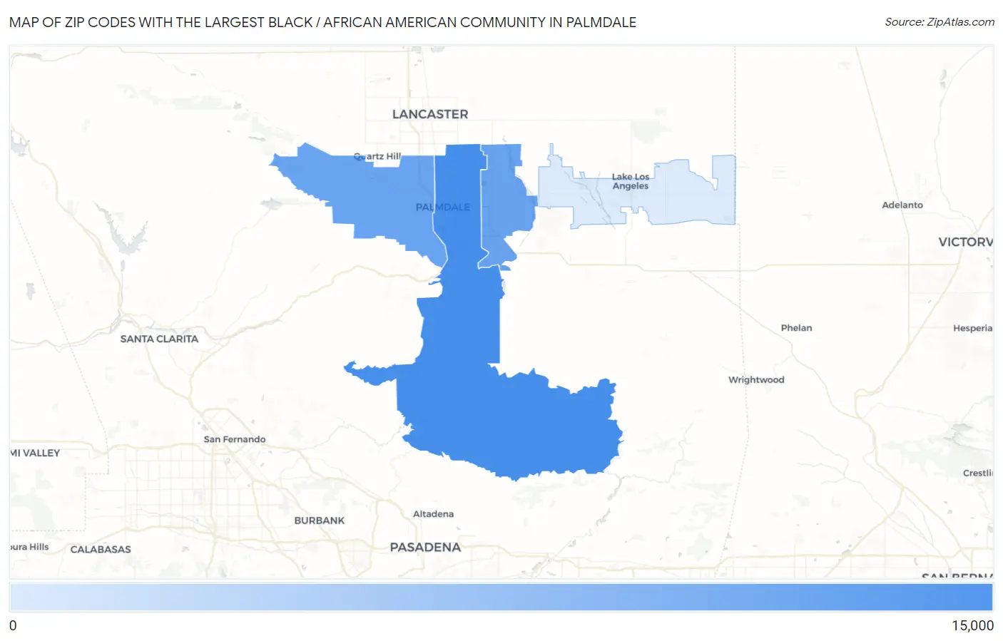 Zip Codes with the Largest Black / African American Community in Palmdale Map